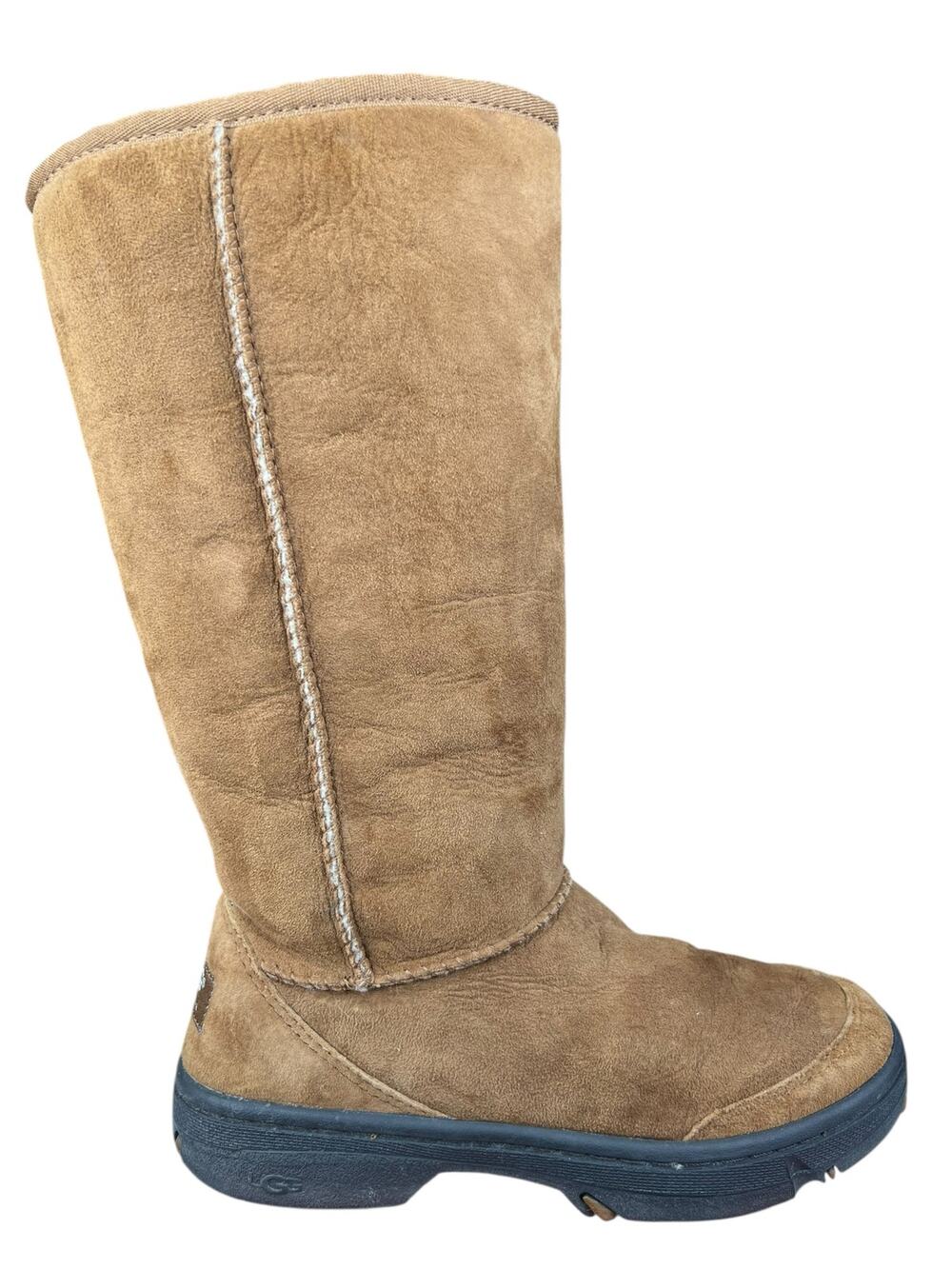 UGG Ultimate Tall Braid Brown Suede Shearling Lined Winter Boots Size US 7